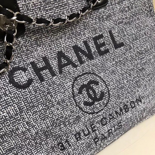 Chanel Beach Bag in Grey Canvas and Calfskin