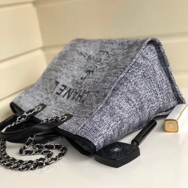 Chanel Beach Bag in Grey Canvas and Calfskin