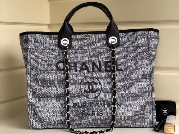 Chanel Beach Bag in Grey Canvas and Calfskin