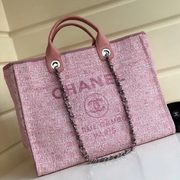 Chanel Beach Bag in Pink Canvas and Calfskin