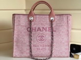 Chanel Beach Bag in Pink Canvas and Calfskin