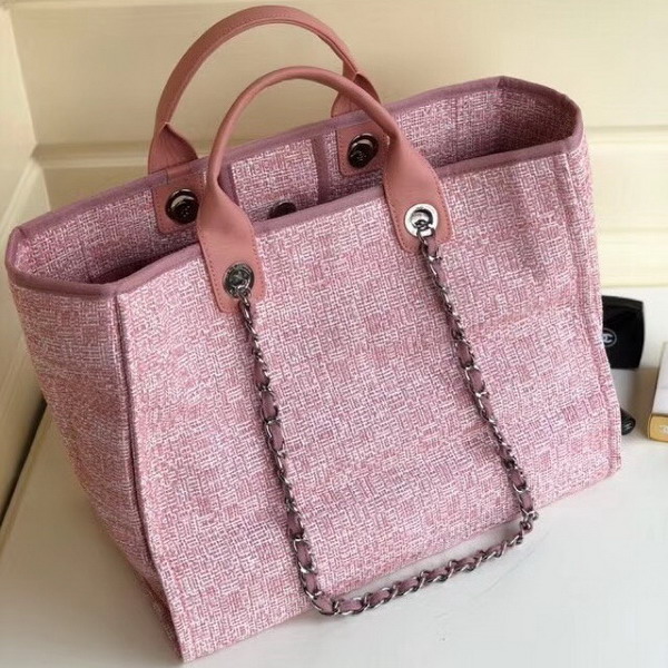 Chanel Beach Bag in Pink Canvas and Calfskin