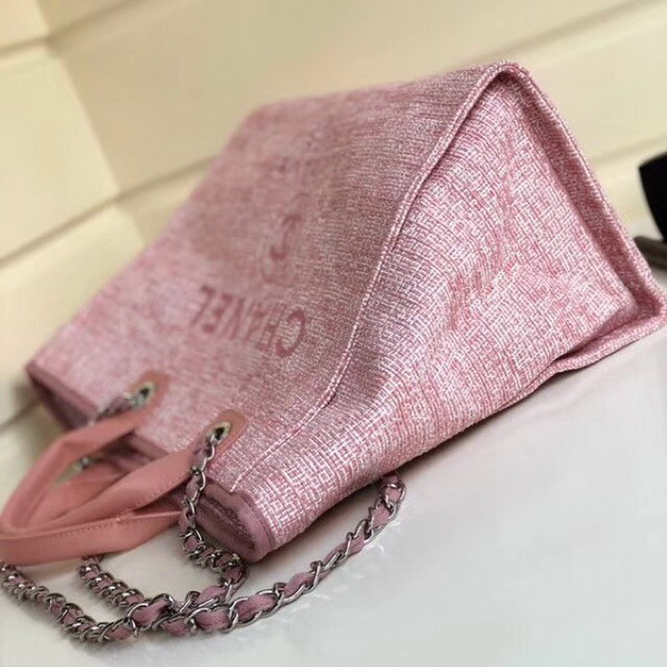 Chanel Beach Bag in Pink Canvas and Calfskin