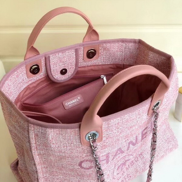 Chanel Beach Bag in Pink Canvas and Calfskin