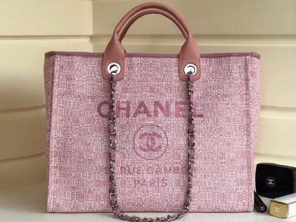 Chanel Beach Bag in Pink Canvas and Calfskin