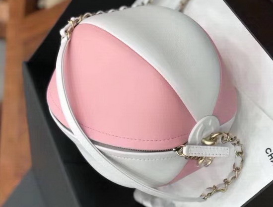 Chanel Beach Ball Handbag White and Pink Calfskin AS0512