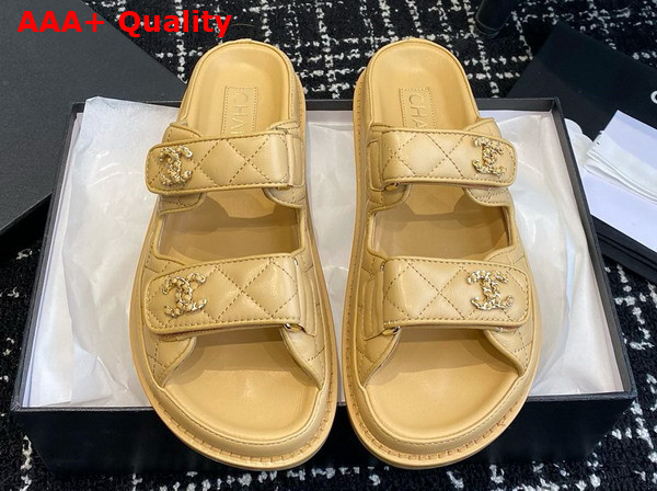 Chanel Beach Mules in Beige Quilted Lambskin Replica