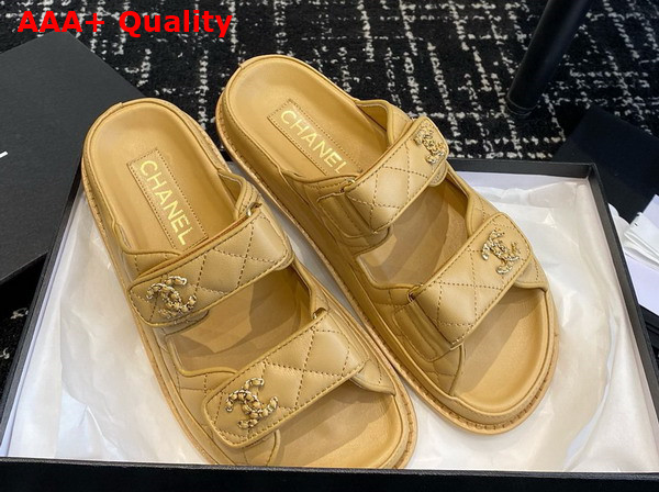 Chanel Beach Mules in Beige Quilted Lambskin Replica