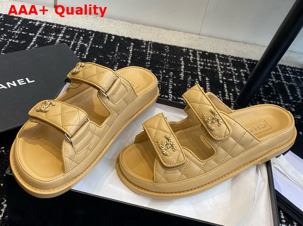 Chanel Beach Mules in Beige Quilted Lambskin Replica