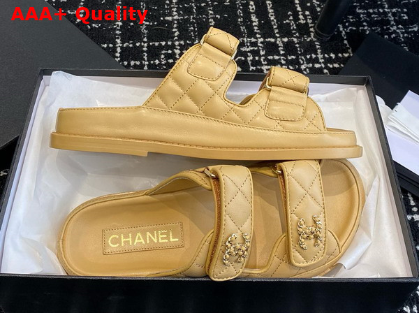 Chanel Beach Mules in Beige Quilted Lambskin Replica