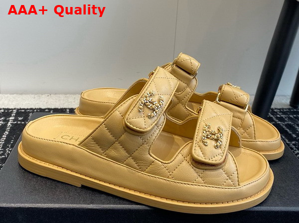 Chanel Beach Mules in Beige Quilted Lambskin Replica