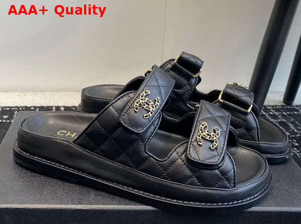 Chanel Beach Mules in Black Quilted Lambskin Replica