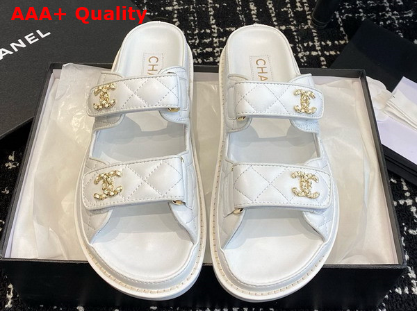 Chanel Beach Mules in White Quilted Lambskin Replica