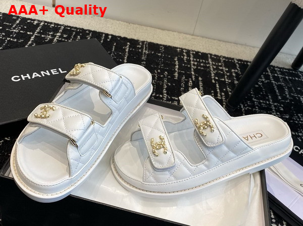 Chanel Beach Mules in White Quilted Lambskin Replica