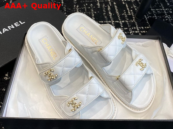 Chanel Beach Mules in White Quilted Lambskin Replica