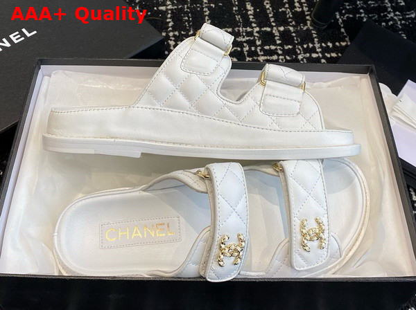 Chanel Beach Mules in White Quilted Lambskin Replica