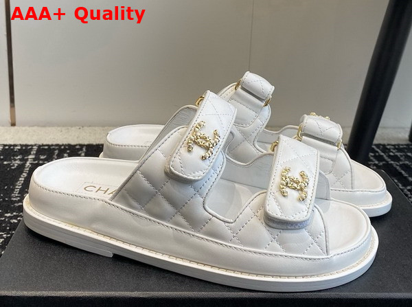 Chanel Beach Mules in White Quilted Lambskin Replica