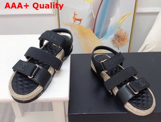 Chanel Beach Sandal Black Calfskin and Canvas Replica