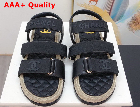 Chanel Beach Sandal Black Calfskin and Canvas Replica