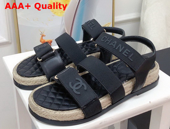 Chanel Beach Sandal Black Calfskin and Canvas Replica