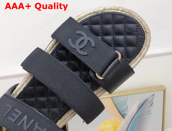 Chanel Beach Sandal Black Calfskin and Canvas Replica