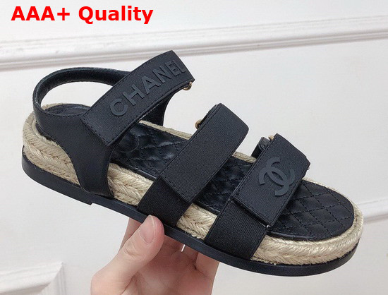 Chanel Beach Sandal Black Calfskin and Canvas Replica