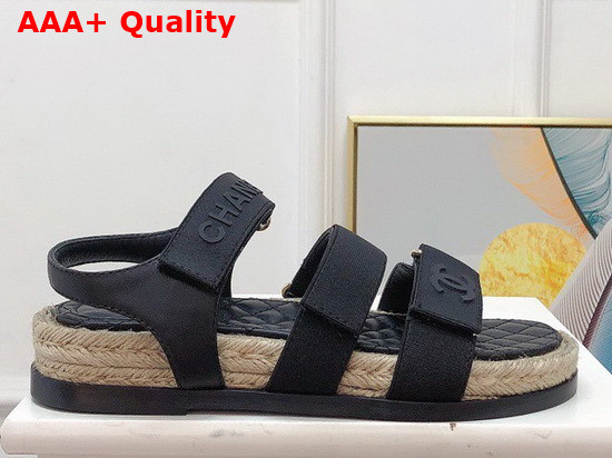 Chanel Beach Sandal Black Calfskin and Canvas Replica