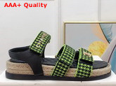 Chanel Beach Sandal Black Calfskin and Green Houndstooth Jacquard Canvas Replica