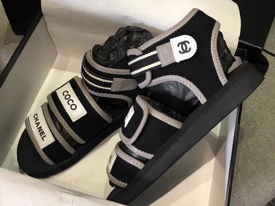 Chanel Beach Sandal Black and Grey Fabric G34727