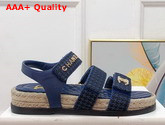 Chanel Beach Sandal Blue Calfskin and Houndstooth Jacquard Canvas Replica