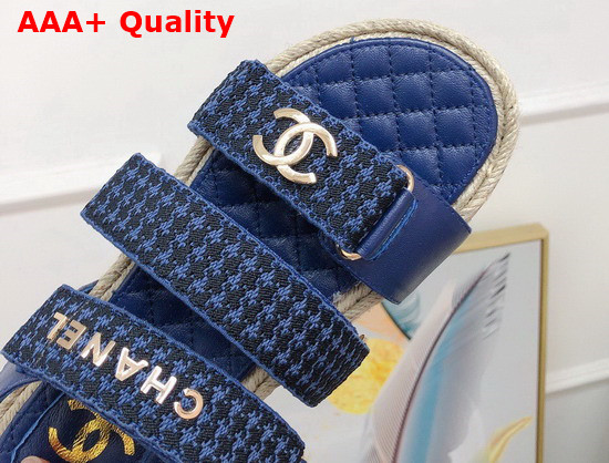 Chanel Beach Sandal Blue Calfskin and Houndstooth Jacquard Canvas Replica