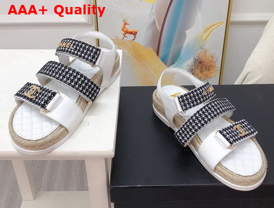 Chanel Beach Sandal White Calfskin and Black Houndstooth Jacquard Canvas Replica