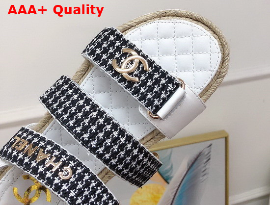 Chanel Beach Sandal White Calfskin and Black Houndstooth Jacquard Canvas Replica