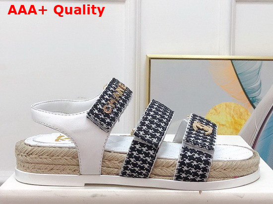 Chanel Beach Sandal White Calfskin and Black Houndstooth Jacquard Canvas Replica