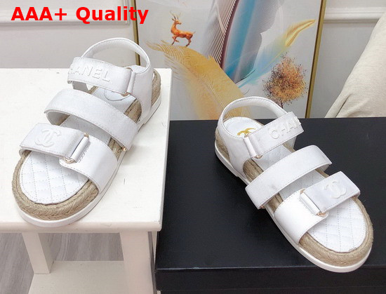 Chanel Beach Sandal White Calfskin and Canvas Replica