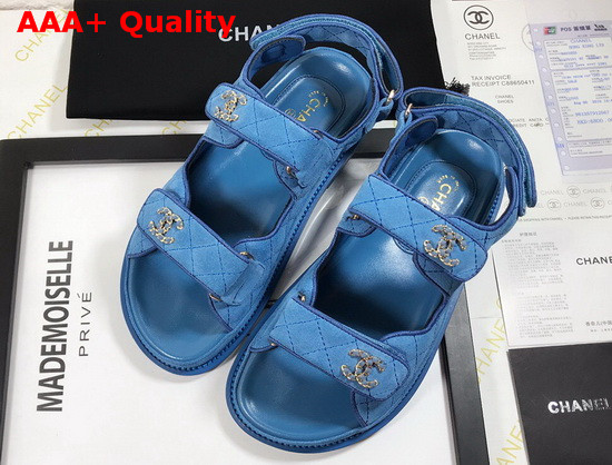 Chanel Beach Sandal in Blue Suede Leather Replica