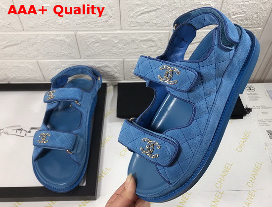 Chanel Beach Sandal in Blue Suede Leather Replica