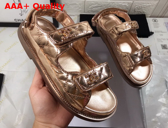 Chanel Beach Sandal in Metallic Gold Lambskin Replica