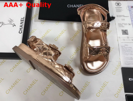 Chanel Beach Sandal in Metallic Gold Lambskin Replica