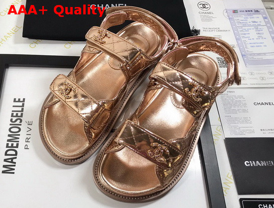 Chanel Beach Sandal in Metallic Gold Lambskin Replica