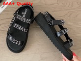 Chanel Beach Sandals in Black Lambskin with Silver Chain Details Replica