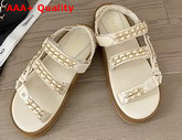 Chanel Beach Sandals in Ivory Lambskin with Gold Chain Details Replica