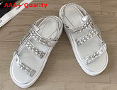 Chanel Beach Sandals in Silver Lambskin with Chain Details Replica