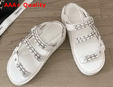 Chanel Beach Sandals in White Lambskin with Silver Chain Details Replica