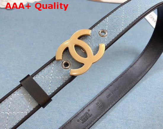 Chanel Belt Blue Denim and Black Calfskin Gold CC Buckle Replica