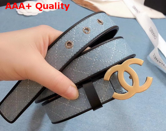 Chanel Belt Blue Denim and Black Calfskin Gold CC Buckle Replica