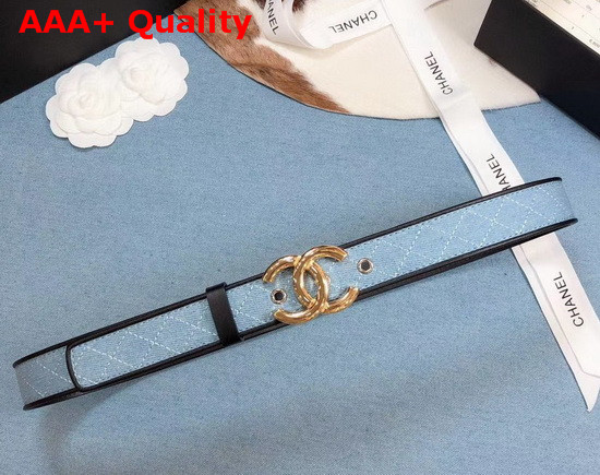 Chanel Belt Blue Denim and Black Calfskin Shiny Gold CC Buckle Replica