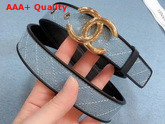 Chanel Belt Blue Denim and Black Calfskin Shiny Gold CC Buckle Replica