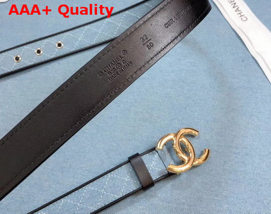 Chanel Belt Blue Denim and Black Calfskin Shiny Gold CC Buckle Replica