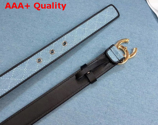 Chanel Belt Blue Denim and Black Calfskin Shiny Gold CC Buckle Replica